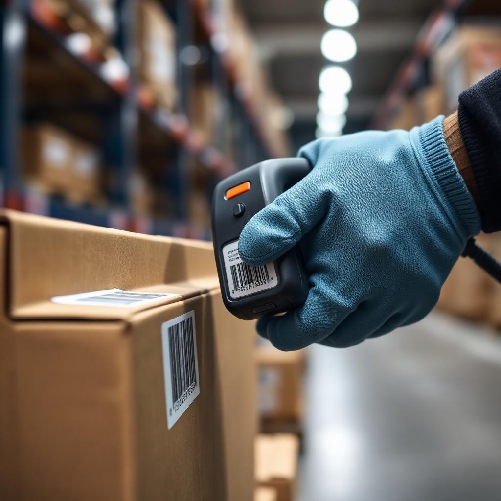 Operative scanning a parcel barcode with a handheld scanner